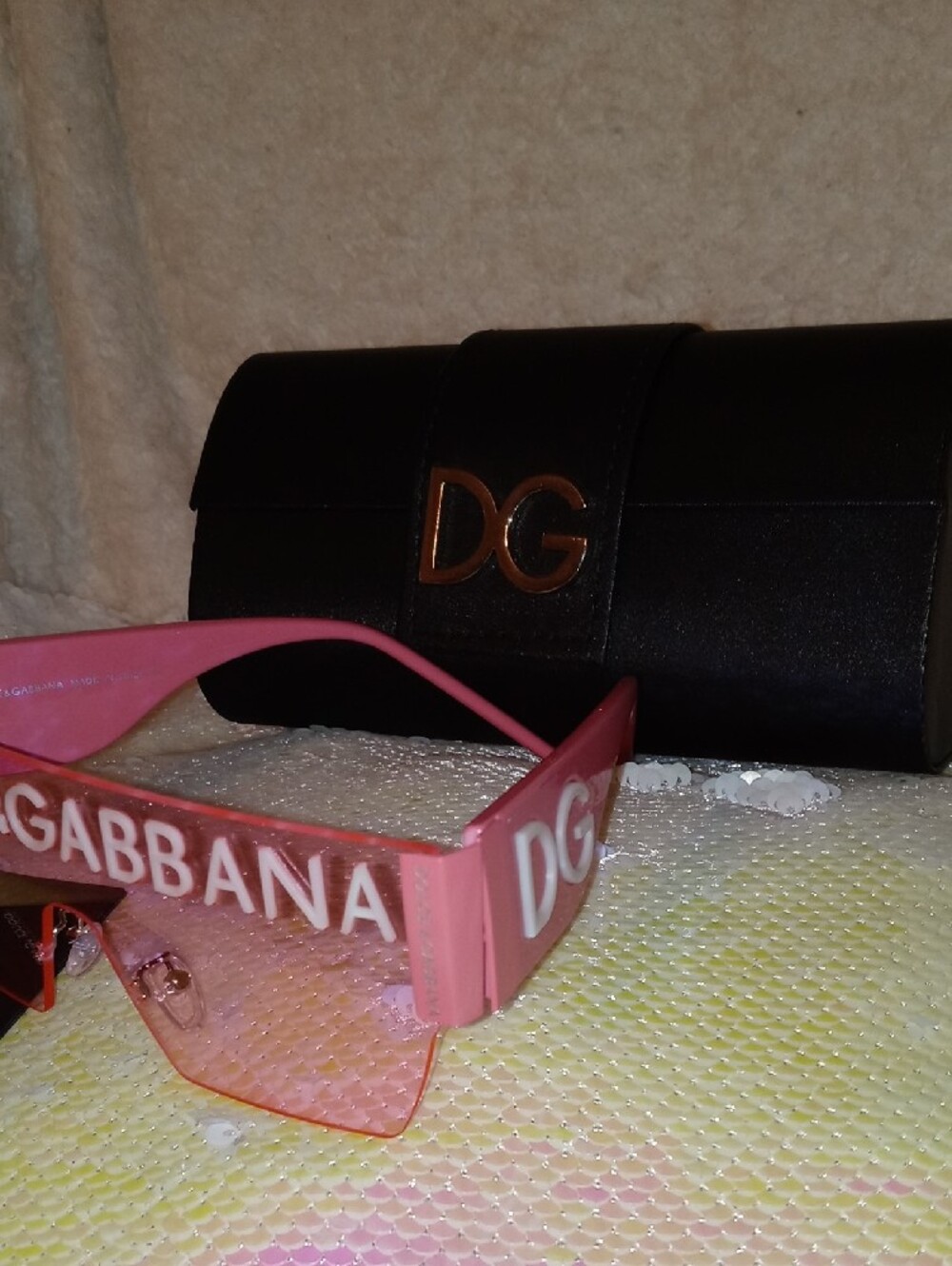 Dolce & Gabbana Pink Shield Sunglasses with White Logo - Picture 3 of 6
